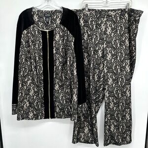 Catherines Black Label Jacket 4X Pant 2X Set Velvet Trim Stretch New Gothic Glam
